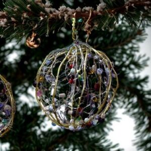 Wirework Christmas Baubles with Tree Background