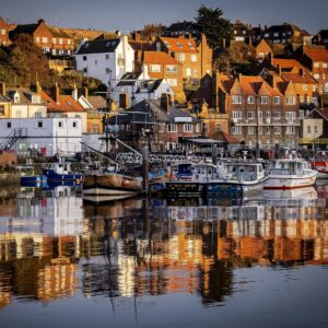 Whitby stock - Whitby harbour at sunset